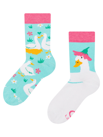 Chaussettes rigolotes pour enfants Oies et fleurs