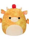 Peluche Squishmallows de 40 cm Dieric le dragon texturé jaune aux cheveux rouges