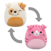 Peluche Squishmallows 2 en 1 de 13 cm Geraldine le chat écossais rose/Brock le bouledogue
