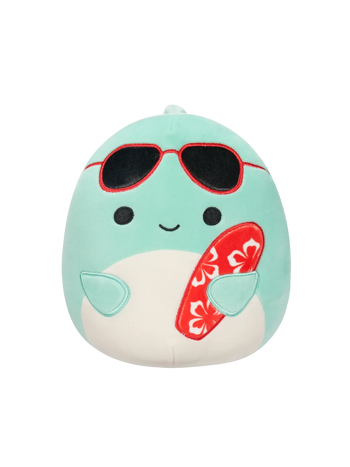 Peluche Squishmallows de 20 cm Perry le dauphin avec lunettes de soleil et planche de surf