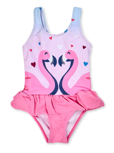 Maillot de bain rigolo pour filles Cœurs et Flamants roses