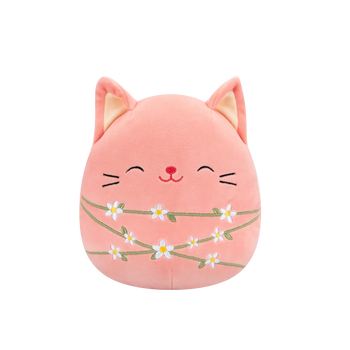 Peluche Squishmallows de 20 cm Wilka le chat pêcheur enveloppé de tiges de fleurs