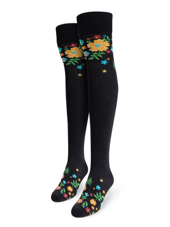 Chaussettes rigolotes hautes au-dessus des genoux Fleurs
