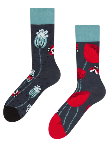 Chaussettes rigolotes Coccinelles et fleurs de pavot