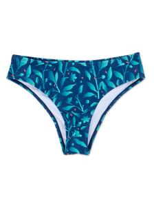 Culotte bikini taille moyenne Fleurs turquoises