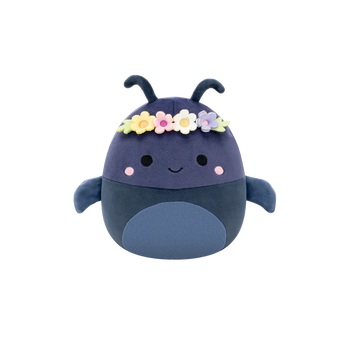 Peluche Squishmallows de 20 cm Tyrone le scarabée bleu marine avec couronne de fleurs