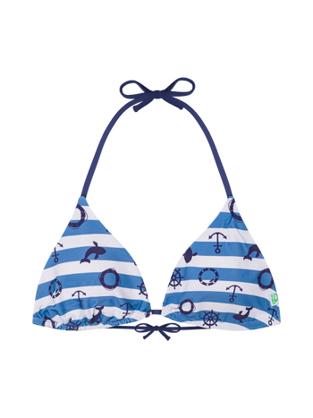Haut de bikini triangulaire rigolo Rayures bleu marine