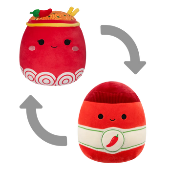 Peluche Squishmallows 2 en 1 de 13 cm Odion les nouilles chaudes rouges/Illia la Sriracha