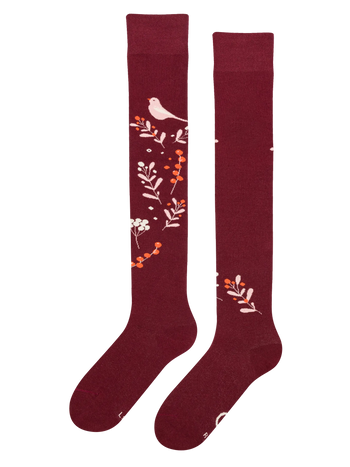 Chaussettes rigolotes hautes au-dessus des genoux Oiseaux et baies