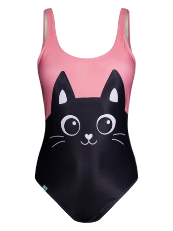 Maillot de bain une pièce rigolo pour femmes Chaton noir