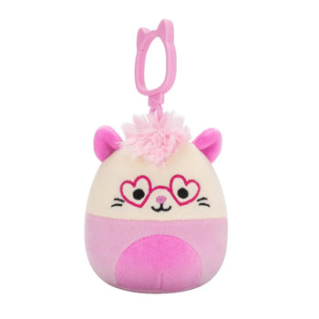 Peluche Squishmallows de 9 cm Clip-On l'opossum rose