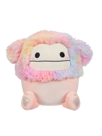 Peluche Squishmallows de 20 cm Diane la pêche Bigfoot avec des cheveux arc-en-ciel