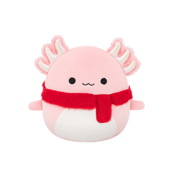 Peluche Squishmallows de 30 cm Archie l'axolotl rose arborant une écharpe duveteuse