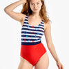 Maillot de bain une pièce rigolo pour femmes Rayures bleu marine