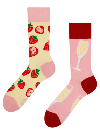 Chaussettes rigolotes Champagne avec des fraises