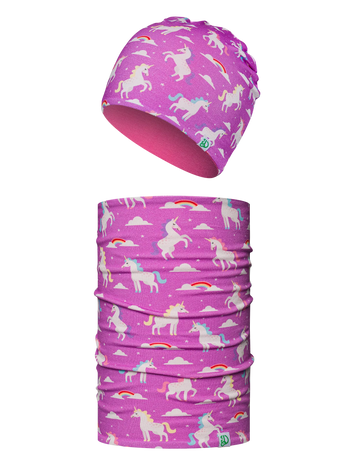 Ensemble bonnet tricoté léger / cache-cou rigolo pour enfants Licorne de rêve