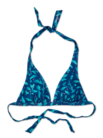 Haut de bikini triangulaire rigolo Fleurs turquoises