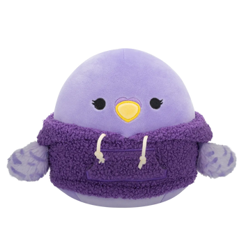 Peluche Squishmallows de 20 cm Anoushka la perruche arborant un sweat capuche en laine
