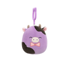 Peluche Squishmallows de 9 cm accrochable Alexie la vache violette et noire avec nœud papillon