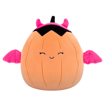 Peluche Squishmallows de 20 cm Margie la citrouille orange pastel en costume de diable rose