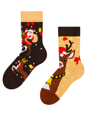 Chaussettes rigolotes pour enfants Renne et Père Noël