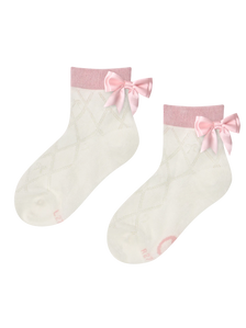 Chaussettes cutecore pour filles Nœud rose