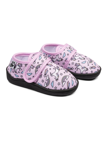 Pantoufles rigolotes à velcro Licorne arc-en-ciel