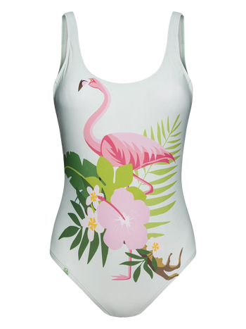 Maillot de bain une pièce rigolo pour femmes Flamant tropical