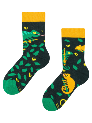 Chaussettes rigolotes pour enfants Caméléon à la chasse