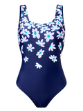 Maillot de bain une pièce rigolo pour femmes Marguerites bleues