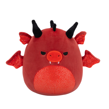 Peluche Squishmallows de 20 cm Salami le dragon rouge avec des yeux en colère et un ventre étincelant