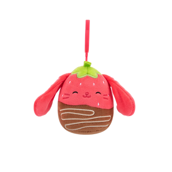 Peluche Squishmallows de 9 cm accrochable Gunda le lapin aux fraises enrobé de chocolat
