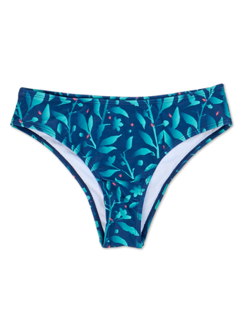 Culotte bikini taille moyenne Fleurs turquoises
