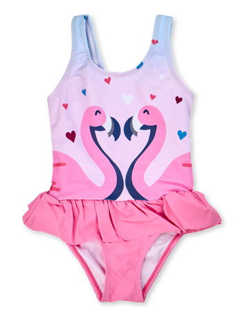 Maillot de bain rigolo pour filles Cœurs et Flamants roses