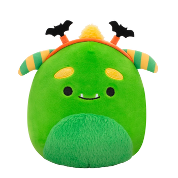 Peluche Squishmallows de 20 cm Callum le monstre vert arborant un bandeau chauve-souris