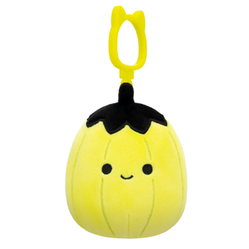 Peluche Squishmallows de 9 cm Clip-On Walt la citrouille vert néon à la partie supérieure noire