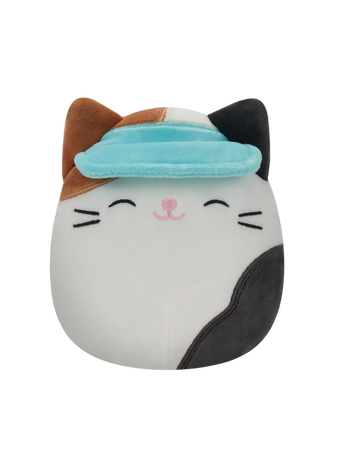 Peluche Squishmallows de 20 cm Cam le chat Calico avec une visière sur la tête