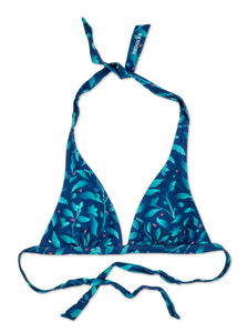 Haut de bikini triangulaire rigolo Fleurs turquoises