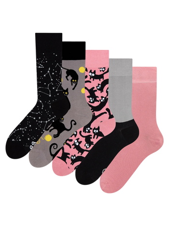 Lot de 5 paires de chaussettes rigolotes Chats roses