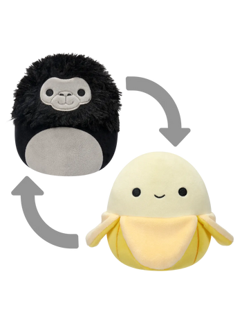 Peluche Squishmallows de 13 cm 2 en 1 Junie la banane / Aron le gorille
