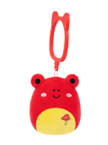 Porte-clés peluche Squishmallows de 9 cm Obu la grenouille tropicale rouge avec broderie de champignon