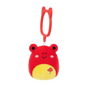 Porte-clés peluche Squishmallows de 9 cm Obu la grenouille tropicale rouge avec broderie de champignon