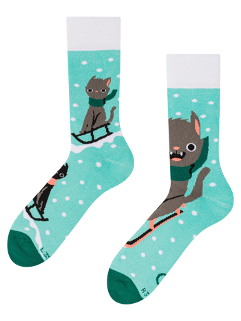 Chaussettes chaudes rigolotes Chat et luge