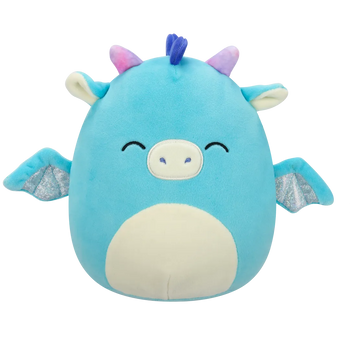 Peluche Squishmallows de 20 cm Tatiana le dragon bleu sarcelle foncé aux yeux fermés