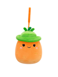 Peluche Squishmallows de 9 cm accrochable Caroleena la carotte orange arborant un chapeau bob