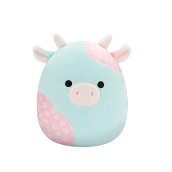 Peluche Squishmallows de 20 cm Yamaris la vache fleurie rose et menthe