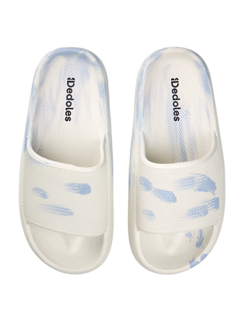 Claquettes à plateforme en marbre beige et bleu clair pour femmes
