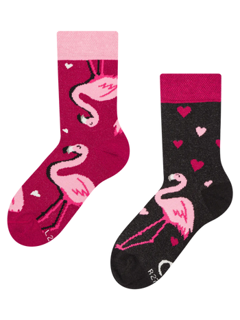 Chaussettes rigolotes pour enfants Cœurs et flamants roses