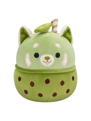 Peluche Squishmallows de 20 cm Eitan le Panda roux Matcha avec Boba