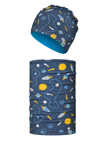 Ensemble bonnet tricoté léger / cache-cou rigolo pour enfants Fusée et espace